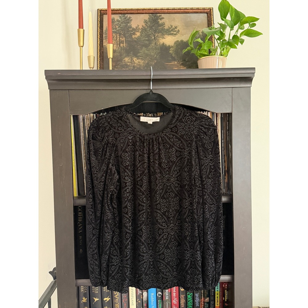 Paisley Velvet Blouse Small Black Long Sleeve Sheer Victorian Gothic Romantic